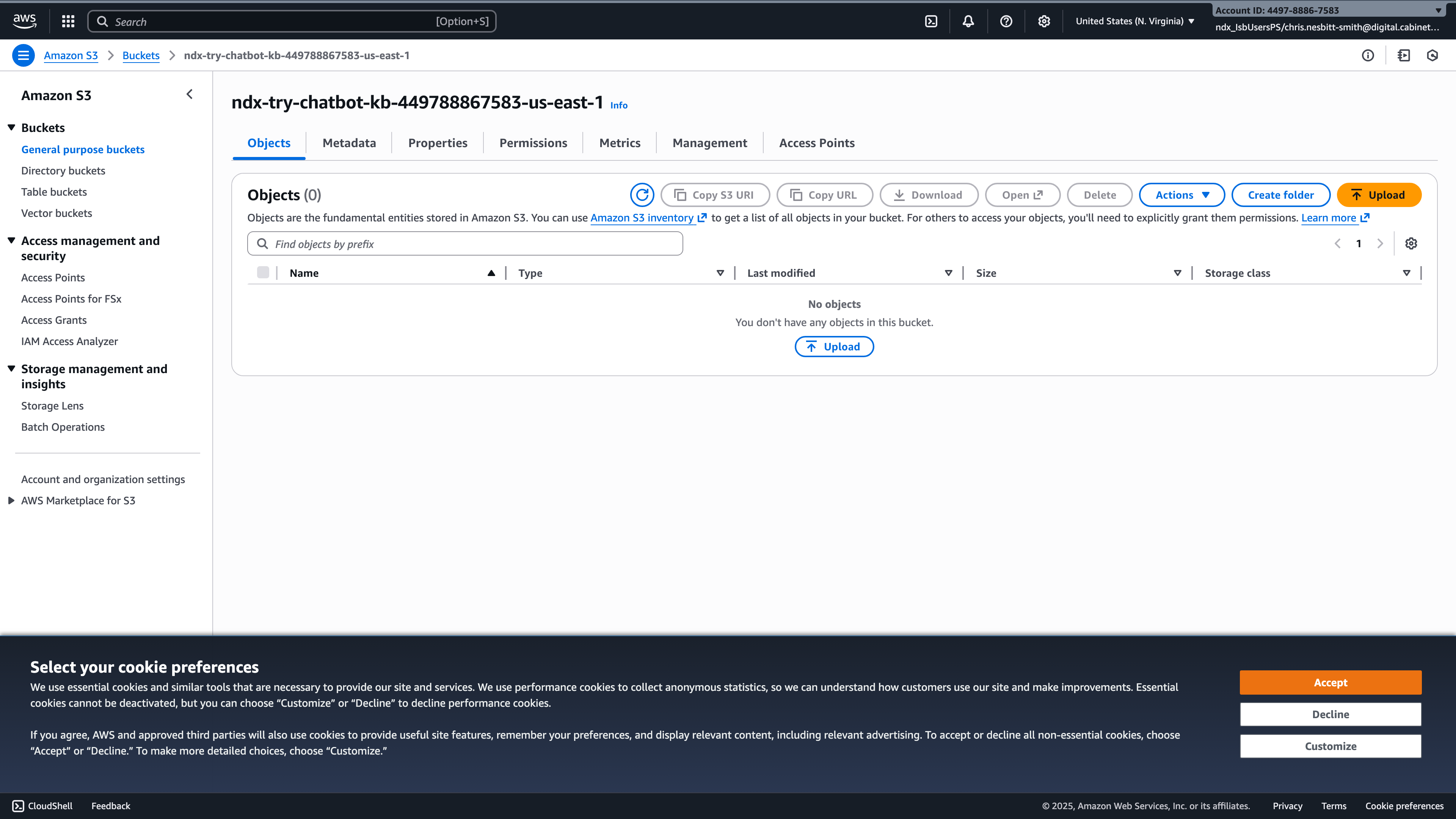AWS Console showing S3 Knowledge Bucket