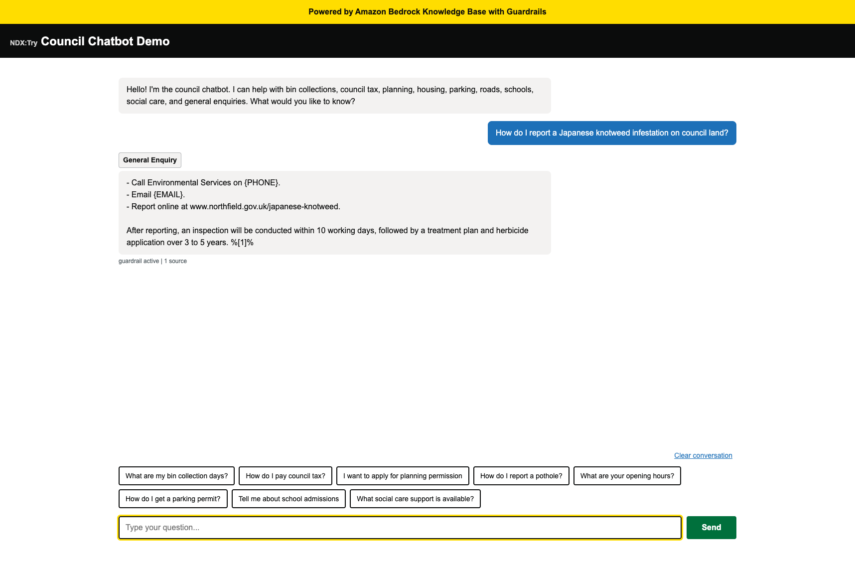 Chatbot now answering the Japanese knotweed question with specific details