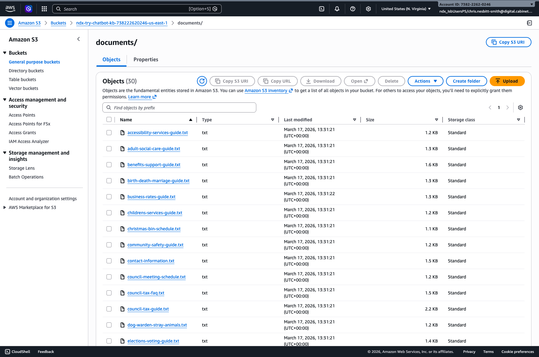 S3 bucket showing 30 council documents