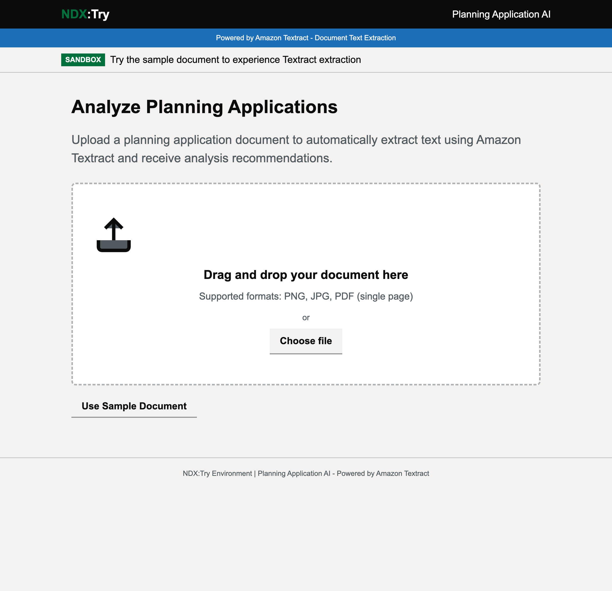 Planning Application AI web interface with document upload area