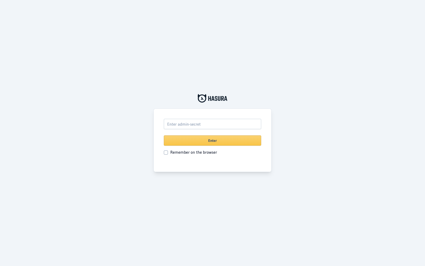 Hasura console login page with admin secret input field